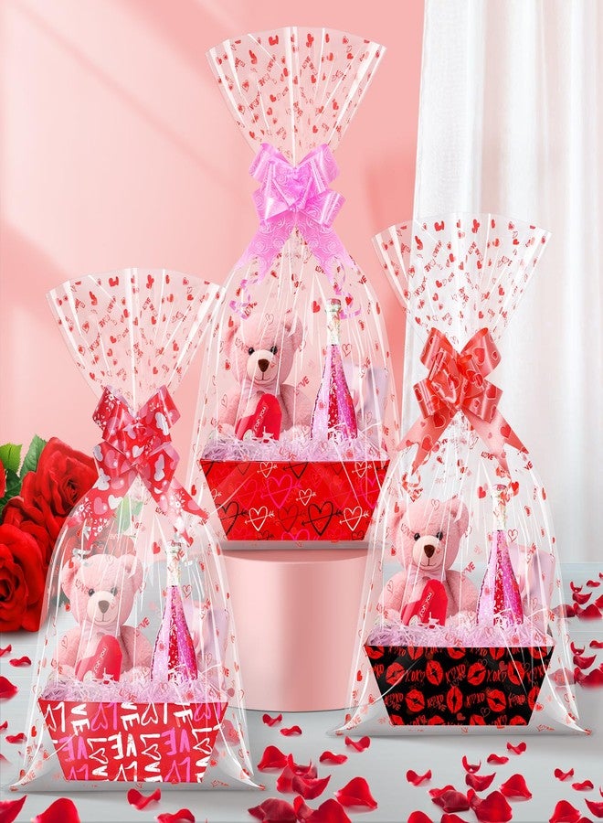 Hallswl 12 Set Valentines Day Empty Gifts Baskets Bulk with Cellophane Basket Bags and Bows Ribbons,Love Heart Market Tray Cardboard Gift Basket Empty to Fill for Valentine's Day Birthday Wedding Decor - Image 4